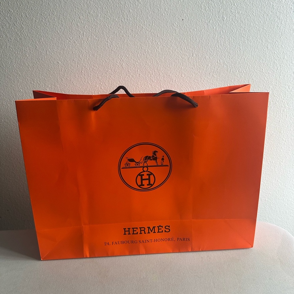 Hermès Orange Paper Shopping Bag with Black Logo